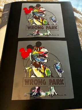 Set Of 2 Wrong Park Funny DIY T-Shirt Iron On Transfer T-Rex Mickey Disney